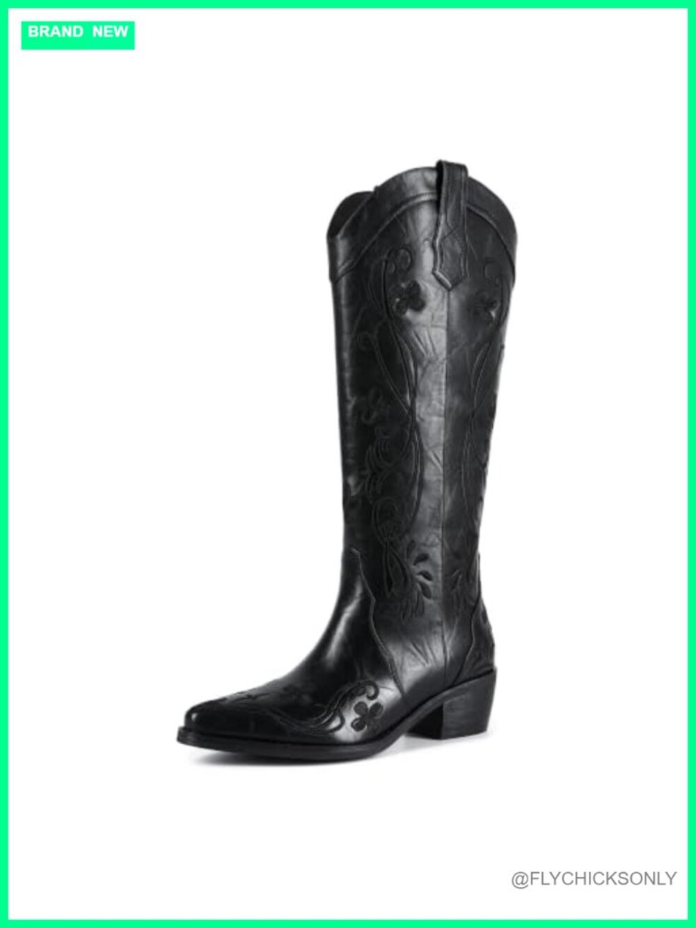 Women's Knee-High Western Cowboy Boots Faux Leather Slip-On Block Heel